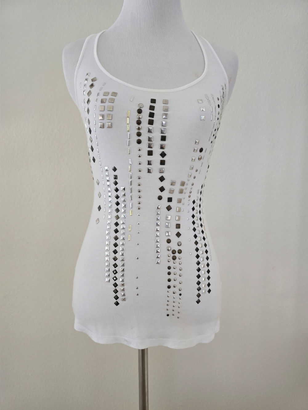 Guess White Studded Scoop Neck Tank Top - Women